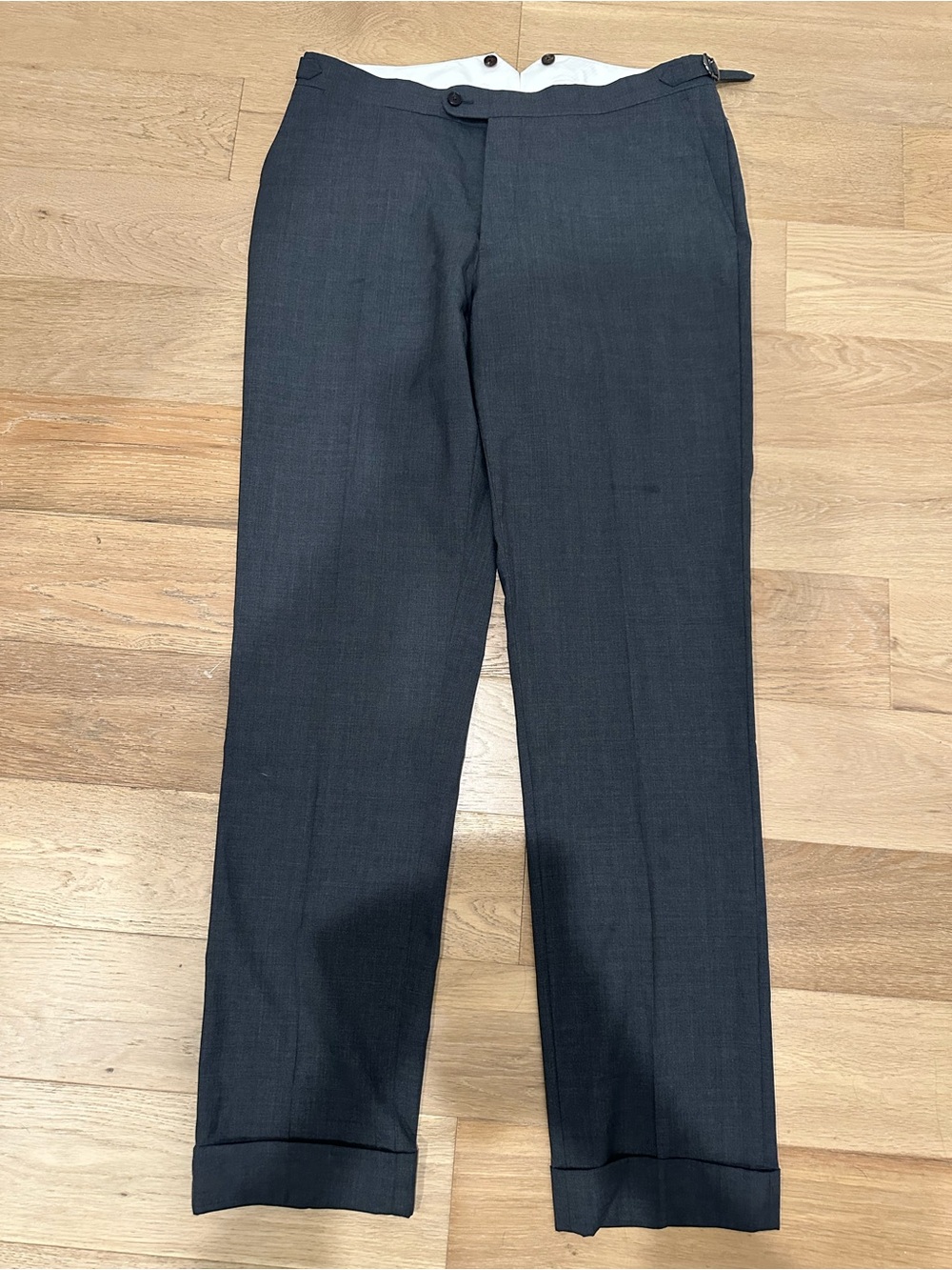 SuitSupply VBC Jort Bolton Int Dress Pant Wool Tab Waist Adjuster Grey Sz 34x33